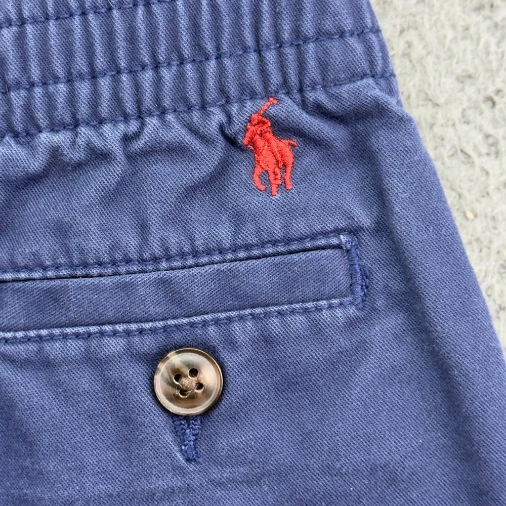 Ralph Lauren Baby Boys Navy Blue Chino Pants Elastic Waist Red Pony‎ 12M